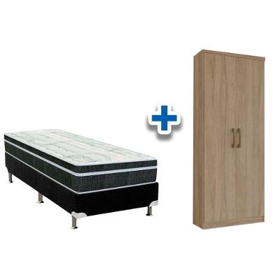 Cama Box Solteiro Crc + Bonnel Orthoflex + Armário Multiuso Margarida Rústico