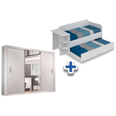 Cama Sofá Helena c/ Auxiliar + 2 Pérola Polar + Guarda Roupa Veneza Branco