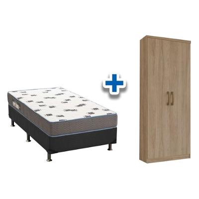 Cama Box Solteiro CRC + D33 Ortobom + Armário Multiuso Margarida Rústico