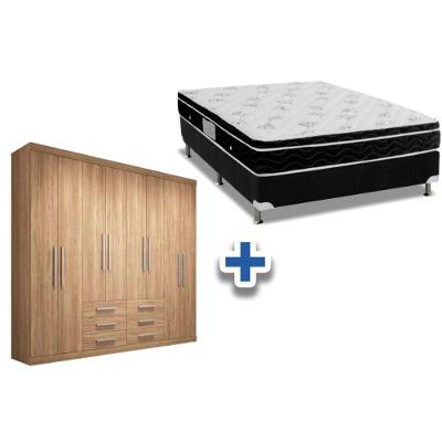 Cama Box Casal + Colchão Physical Ortobom + Guarda Roupa Master 8.6 Atacama