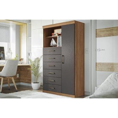 Cômoda Solteiro Marabá 1.6 c/ 1 Porta 2 Nichos e 6 Gavetas Jatoba/Grafitte - Santos Andirá