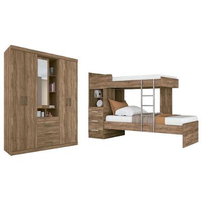 Guarda Roupa Solteiro 5 Portas E 3 Gavetas Star 5.3 + Beliche Plus Atacama - Santos Andirá