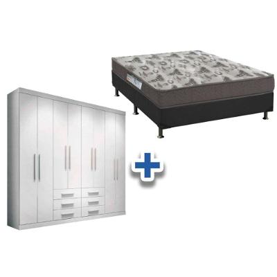 Cama Box Casal + Colchão D33 Ortobom + Guarda Roupa Master 8.6 Branco