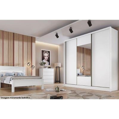 Guarda Roupas 3 Portas de Correr    e 8 Gavetas c/ Espelho Arezzo Plus Branco - Novo Horizonte