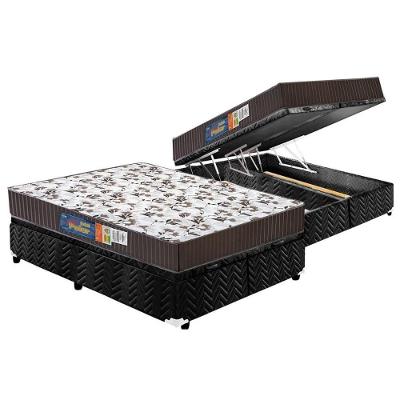 Cama Box Baú Queen: Colchão Espuma Polar D33 Pérola + Base Crc Suede Black(158X198)