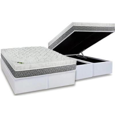 Cama Box Baú Queen: Colchão Molas Ensacadas Luckspuma MasterPocket Aspen One Side + Base CRC Courano White(158x198)