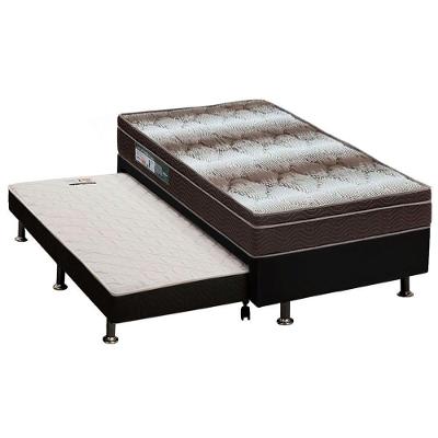 Cama Box c/Auxiliar Solteiro: Colchão Ortopédico Ortobom Light + Base CRC Courano Black(88x188)