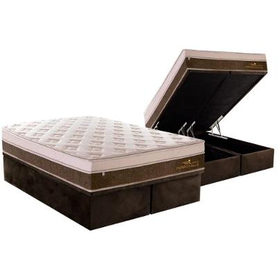 Cama Box Baú Queen: Colchão Molas Ensacadas Plumatex MasterPocket Personalle + Base CRC Suede Brown(158x198)