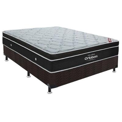 Cama Box Queen: Colchão Molas Ensacadas Ortobom SuperPocket Elegant + Base CRC Suede Black(158x198)