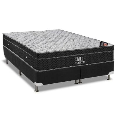 Cama Box Queen: Colchão Molas Bonnel Ortobom Nanolastic Airtech Progressive + Base CRC Suede Black(158x198)