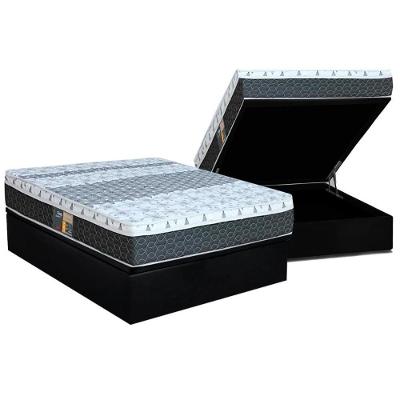 Cama Box Baú Casal: Colchão Molas Castor Bonnel System Class One Face + Base CRC Suede Black(138x188)