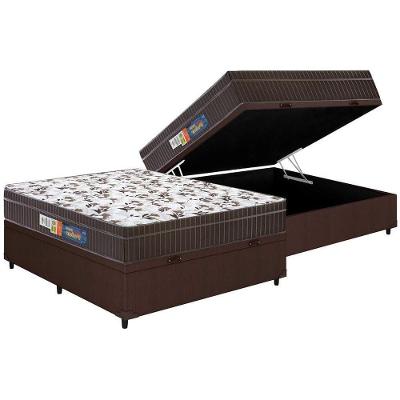 Cama Box Baú Casal: Colchão Espuma D45 Polar Pérola Euro Pillow + Base CRC Courano Brown(138x188)