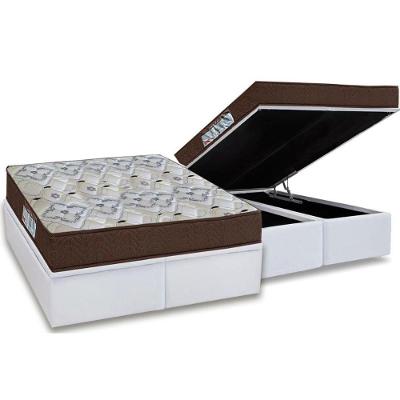 Cama Box Baú Queen: Colchão Anatômico Ortobom D45 / EP ISO 150 Mega Firme + Base CRC Courano White(158x198)