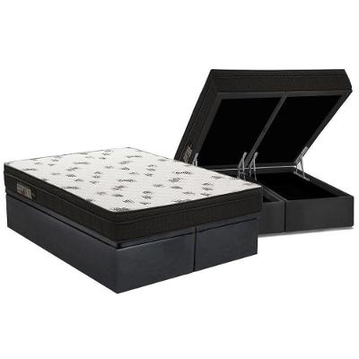 Cama Box Baú King: Colchão Espuma D45 Ortobom Light Saúde OrtoPillow + Base CRC Suede Gray(186x198)