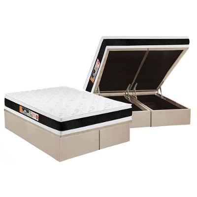 Cama Box Baú Queen: Colchão Espuma Castor D45 Black e White Air Double Face + Base CRC Suede Clean(158x198)