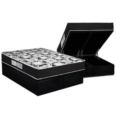 Cama Box Baú Queen: Colchão Espuma D45 Luckspuma Gran Luck Pro + Base CRC Suede Black(158x198)