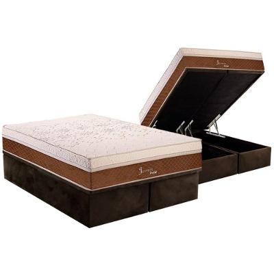 Cama Box Baú King: Colchão Molas Polar MasterPocket Ensacadas Jasmin Fort + Base CRC Suede Brown(193x203)