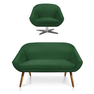 Kit 01 Namoradeira 02 Lugares E 01 Poltrona Giovana Suede Verde