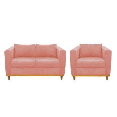 Kit Sofá 2 Lugares E Poltrona Europa Suede Coral