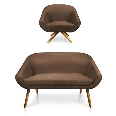 Kit 01 Namoradeira 02 Lugares E 01 Poltrona Giovana Suede Marrom
