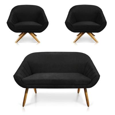 Kit 01 Namoradeira 02 Lugares E 02 Poltronas Giovana Suede Preto