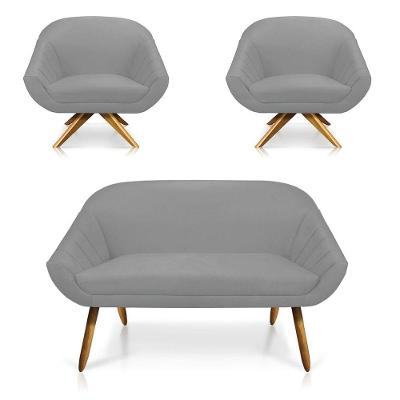 Kit 01 Namoradeira 02 Lugares E 02 Poltronas Giovana Suede Cinza