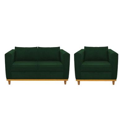 Kit Sofá 2 Lugares e Poltrona Europa Suede Verde