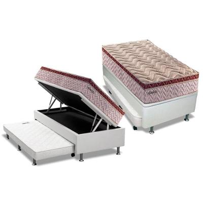 Cama Box Baú c/Auxiliar Solteiro: Colchão Molas Paropas MasterPocket Esplêndido + Base CRC Courano Branco(88x188)