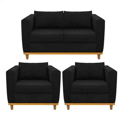 Kit Sofá 2 Lugares e 2 Poltronas Europa Corano Preto