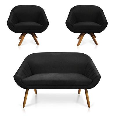 Kit 01 Namoradeira 02 Lugares E 02 Poltronas Giovana Suede Preto