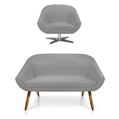 Kit 01 Namoradeira 02 Lugares E 01 Poltrona Giovana Suede Cinza