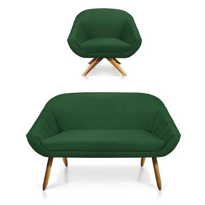 Kit 01 Namoradeira 02 Lugares E 01 Poltrona Giovana Suede Verde