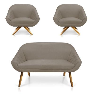 Kit 01 Namoradeira 02 Lugares E 02 Poltronas Giovana Suede Marrom Rato