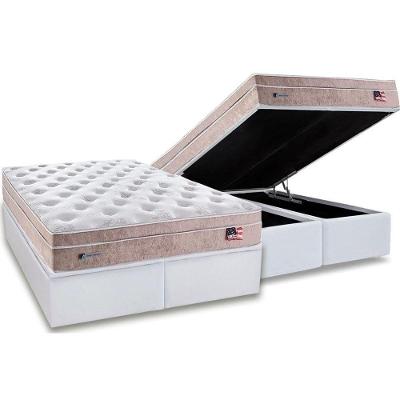 Cama Box Baú Queen: Colchão Molas Ensacadas Plumatex MasterPocket Miami + Base CRC Courano White(158x198)