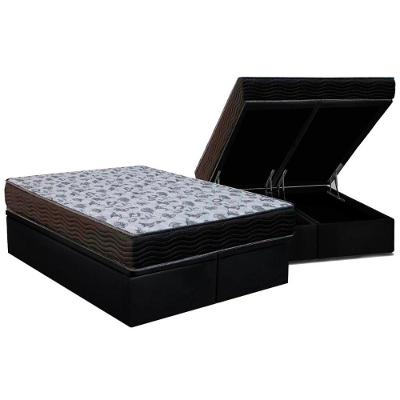 Cama Box Baú Queen: Colchão Espuma D33 Ortobom  / EP ISO 100 Ultra Firme + Base CRC Suede Black(158x198)