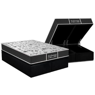 Cama Box Baú King: Colchão Molas Probel Prolastic Prodormir Sleep + Base Crc Suede Black(193X203)