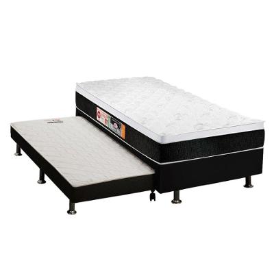 Cama Box c/Auxiliar Solteiro: Colchão Espuma Castor D45 Black e White + Base CRC Courano Black(88x188)