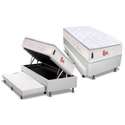 Cama Box Baú c/Auxiliar Solteiro: Colchão Molas Castor Pocket Gold Star Vitagel SLX + Base CRC Courano Branco(88x188)