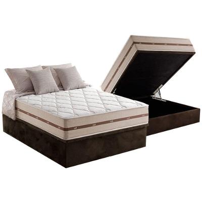 Cama Box Baú Casal: Colchão Molas Ensacadas Anjos MasterPocket Classic + Base CRC Suede Brown(138x188)