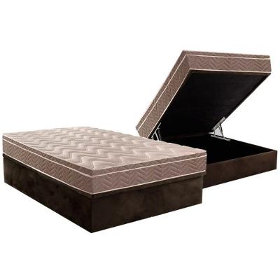 Cama Box Baú Casal: Colchão Espuma Paropas D28 / EP Pasquale + Base CRC Suede Brown(138x188)