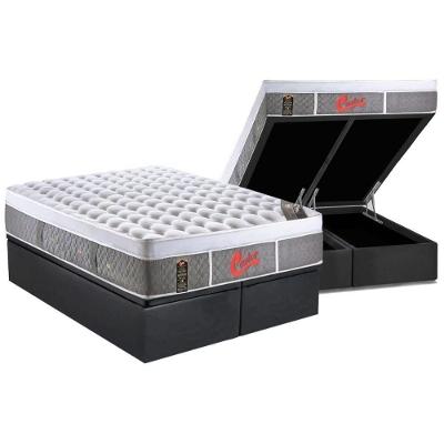 Cama Box Baú Queen: Colchão Molas Ensacadas Castor Pocket Light Stress Oxygen New Plush + Base CRC Suede Gray(158x198)