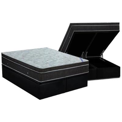 Cama Box Baú King: Colchão Molas Ortobom Nanolastic Light + Base Crc Courano Black(186X198)