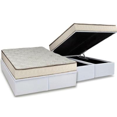 Cama Box Baú Queen: Colchão Molas Luckspuma Bonnel Montreal Spring + Base CRC Courano White(158x198)