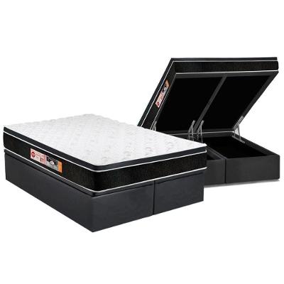 Cama Box Baú King: Colchão Espuma D33 Castor Black e White Air Euro Pillow + Base CRC Suede Gray(193x203)
