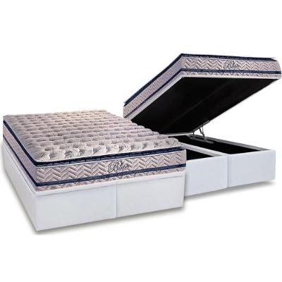 Cama Box Baú Queen: Colchão Molas MasterPocket Ensacadas Paropas   Blue + Base CRC Courano White(158x198)