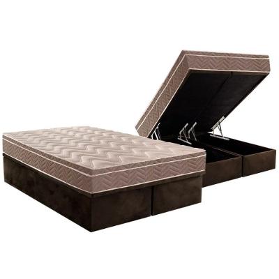 Cama Box Baú Queen: Colchão Espuma Paropas D28 / EP Pasquale + Base CRC Suede Brown(158x198)