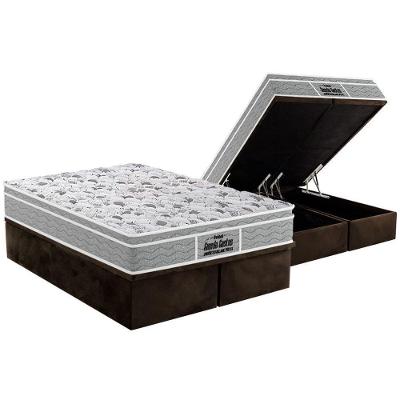 Cama Box Baú Queen: Colchão Espuma Probel D45 / EP Guarda Costas PróExtreme Plus + Base CRC Suede Brown(158x198)