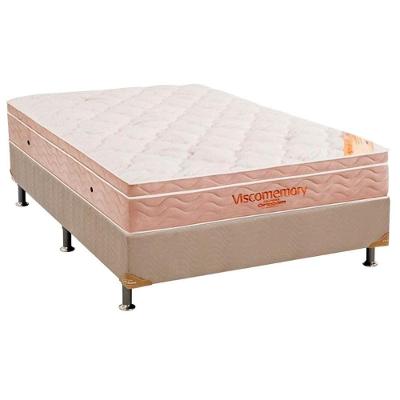 Cama Box Casal: Colchão Espuma Ortobom Apollo Viscomemory Bamboo + Box Courano Clean(138x188)
