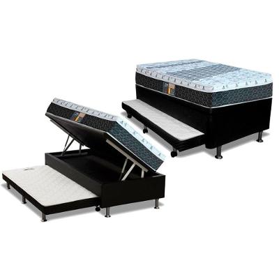 Cama Box Baú c/Auxiliar Solteiro: Colchão Molas Castor Bonnel System Class + Base CRC Courano Black(88x188)