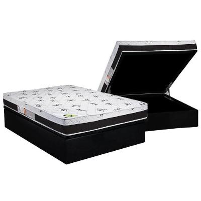 Cama Box Baú Casal: Colchão Espuma Luckspuma D33 / AG65 Aspen 50 Pró Saúde + Base CRC Suede Black(138x188)